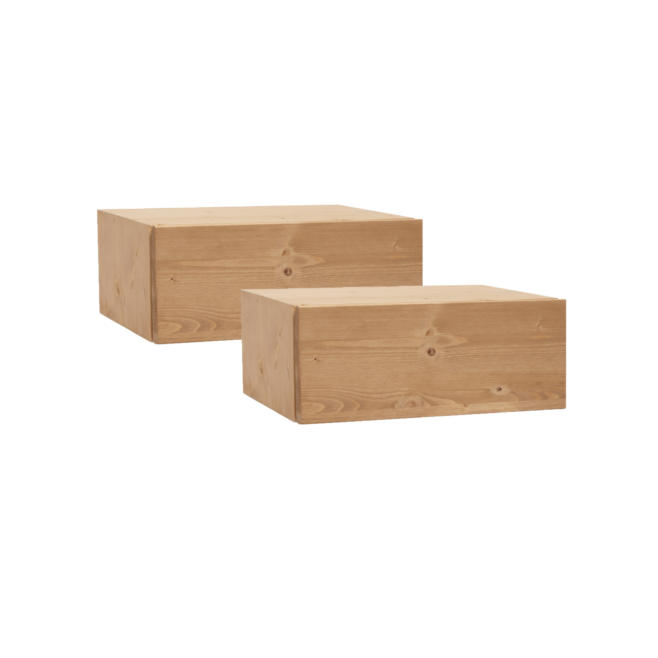 Pack de dos mesitas de noche de madera maciza flotante en tono roble oscuro  de 40cm