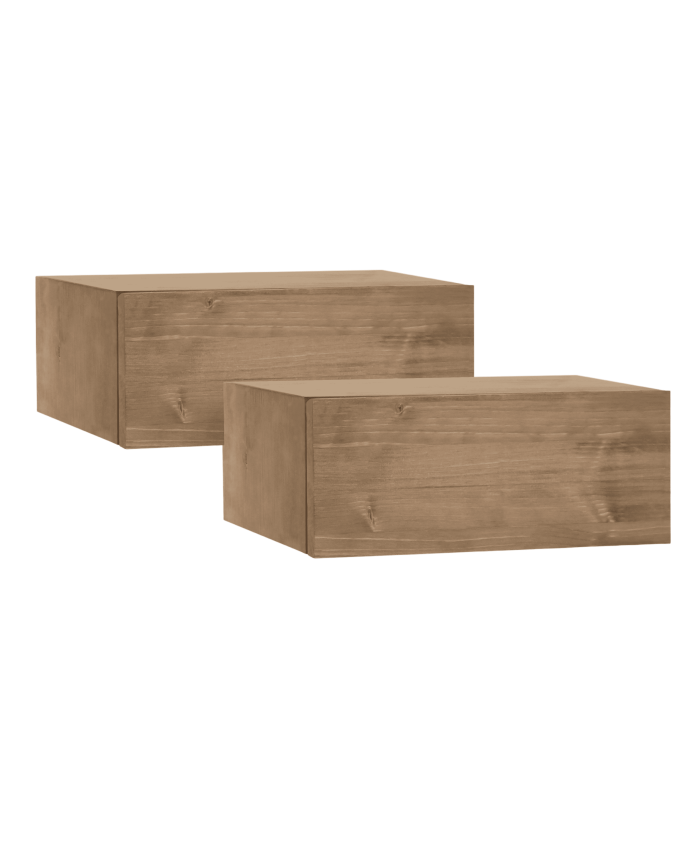 Pack de dos mesitas de noche de madera maciza flotante en tono roble oscuro  de 40cm