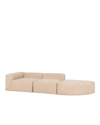 Sofá de 3 módulos con curva de bouclé color beige 320x110cm