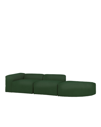 Sofá de 3 módulos con curva de bouclé color verde 320x110cm
