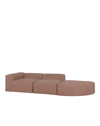 Sofá de 3 módulos con curva de bouclé color rosa 320x110cm