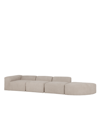 Sofá de 4 módulos con curva de bouclé color gris claro 410x110cm