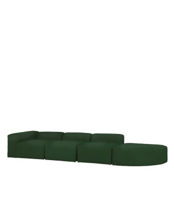 Sofá de 4 módulos con curva de bouclé color verde 410x110cm