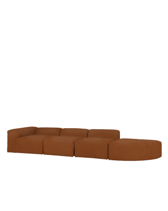 Sofá de 4 módulos con curva de bouclé color cobre 410x110cm