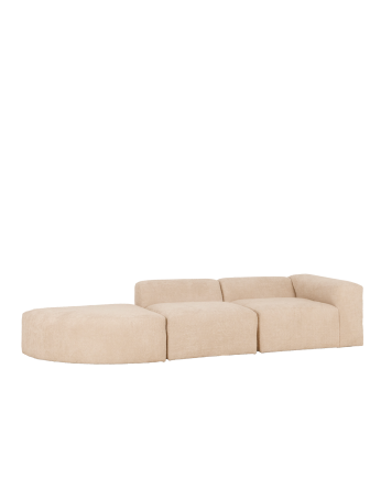 Sofá de 3 módulos con curva de bouclé color beige 320x110cm