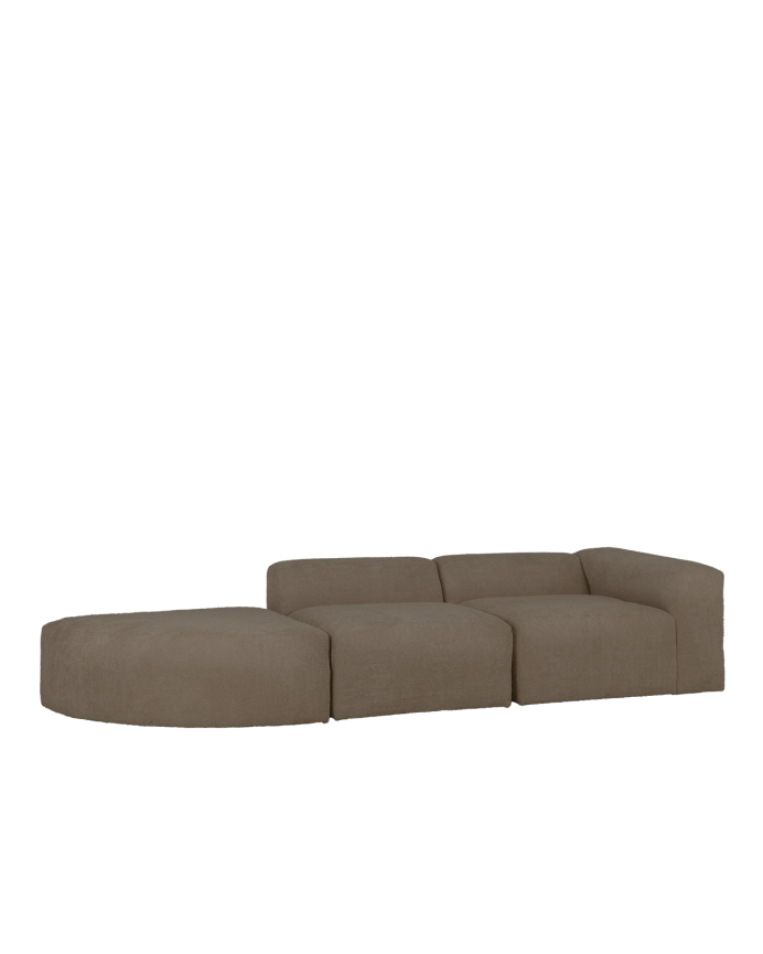 Sofá de 3 módulos con curva de bouclé color marrón 320x110cm