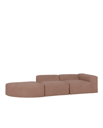 Sofá de 3 módulos con curva de bouclé color rosa 320x110cm
