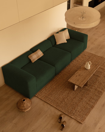 Sofá de 3 módulos de bouclé color verde 330x110cm