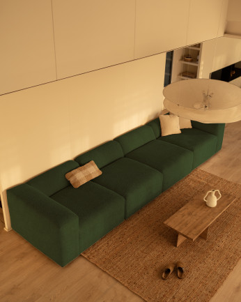 Sofá de 4 módulos de bouclé color verde 420x110cm