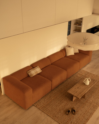 Sofá de 4 módulos de bouclé color cobre 420x110cm
