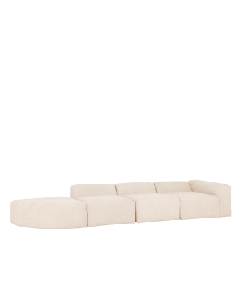 Sofá de 4 módulos con curva de bouclé color blanco 410x110cm