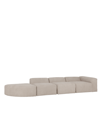 Sofá de 4 módulos con curva de bouclé color gris claro 410x110cm