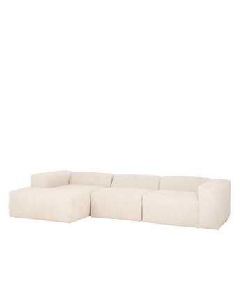 Sofá de 3 módulos con chaise longue de bouclé color blanco 330x172cm