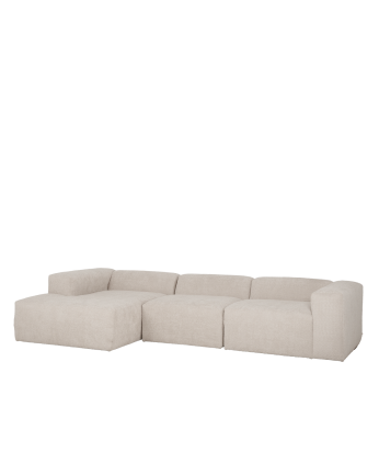 Sofá de 3 módulos con chaise longue de bouclé color gris claro 330x172cm
