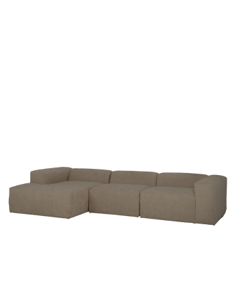 Sofá de 3 módulos con chaise longue de bouclé color marrón 330x172cm