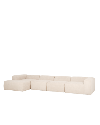 Sofá de 4 módulos con chaise longue de bouclé color blanco 420x172cm