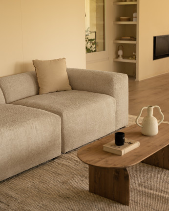 Sofá de 3 módulos con chaise longue de bouclé color gris claro 330x172cm