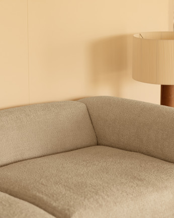 Sofá de 4 módulos con chaise longue de bouclé color gris claro 420x172cm
