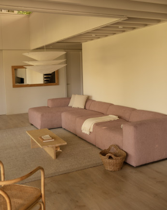 Sofá de 4 módulos con chaise longue de bouclé color rosa 420x172cm