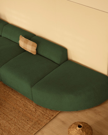 Sofá de 4 módulos con curva de bouclé color verde 410x110cm