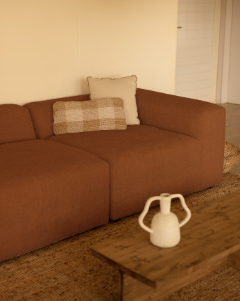 Sofá de 4 módulos con chaise longue de bouclé color cobre 420x172cm