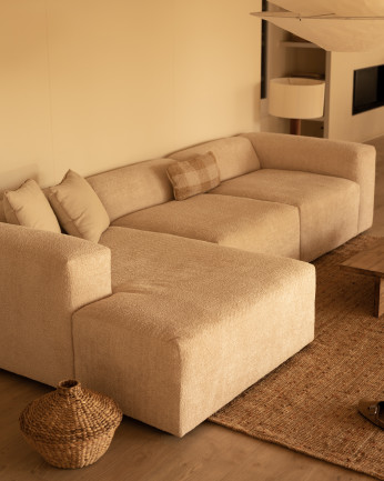Sofá de 3 módulos con chaise longue de bouclé color beige 330x172cm
