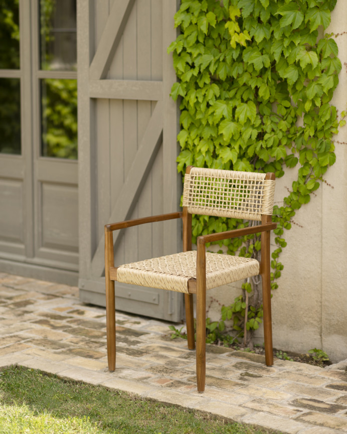 Pack de 4 sillas de madera de teca y asiento trenzado de 80,5cm