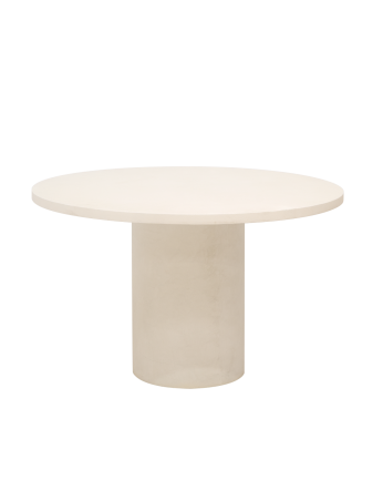 Mesa de comedor redonda de microcemento en tono blanco roto de varias medidas