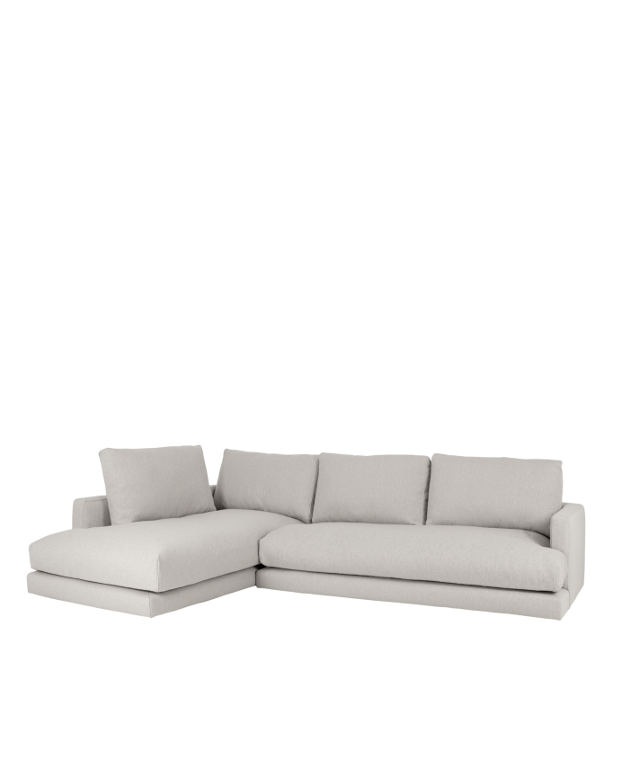 Sofá con chaise longue tono gris claro de diferentes medidas
