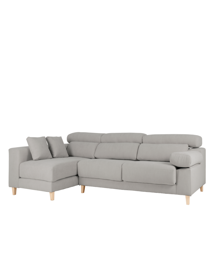 Sofá con chaise longue de color gris claro de varias medidas