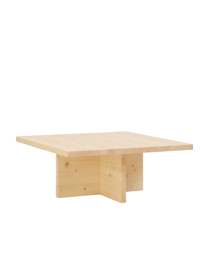 Mesa de centro cuadrada de madera maciza en tono natural de 80x80cm