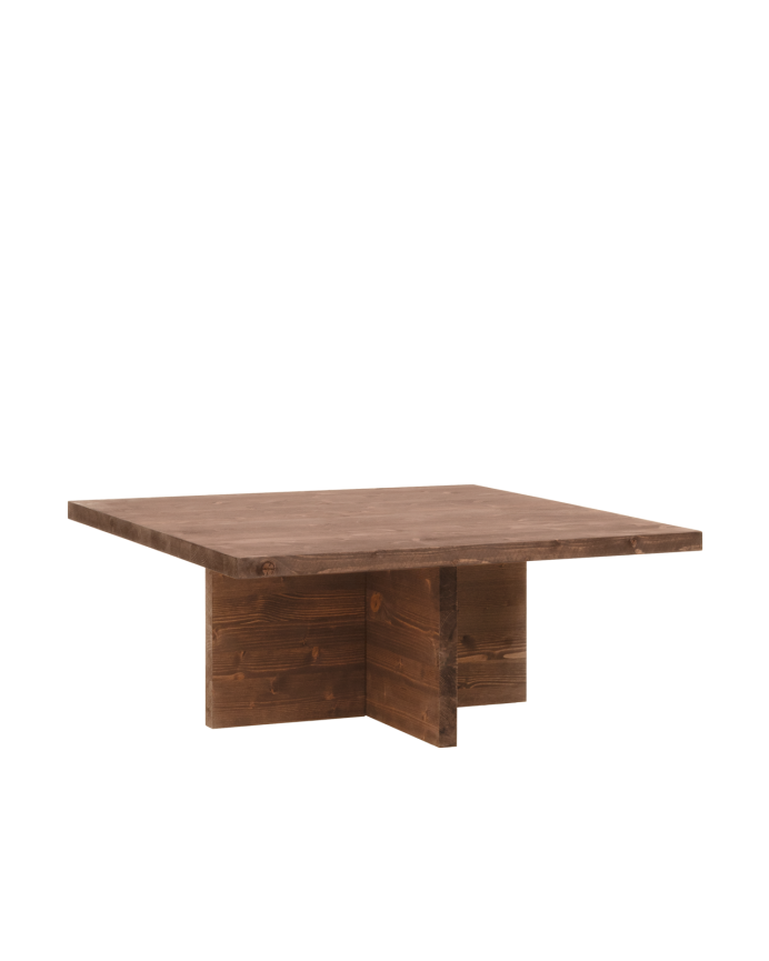Mesa de centro cuadrada de madera maciza en tono nogal de 80x80cm