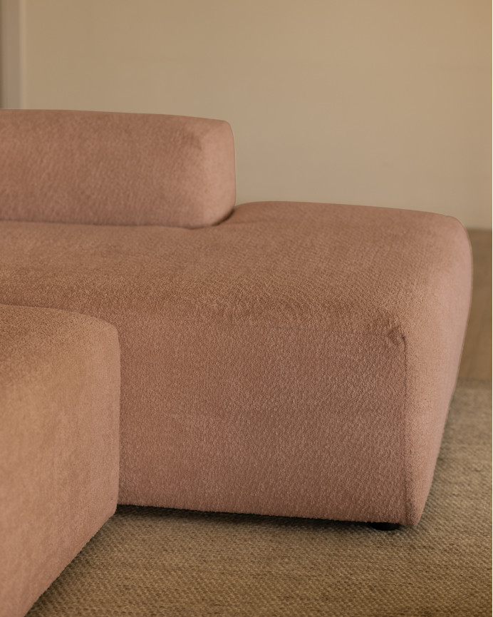 Sofá de 3 módulos curvo con chaise longue de bouclé color rosa 320x172cm