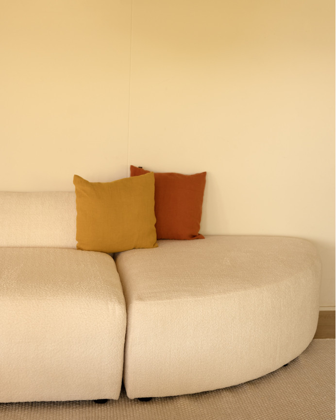 Sofá de 4 módulos curvo con chaise longue de bouclé color blanco 410x172cm