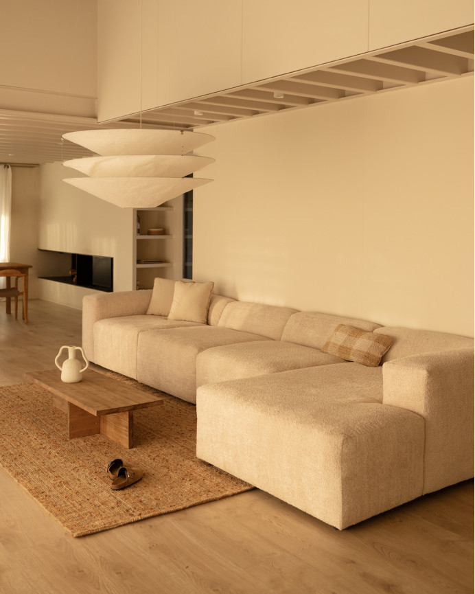 Sofá de 4 módulos con chaise longue de bouclé color beige 420x172cm