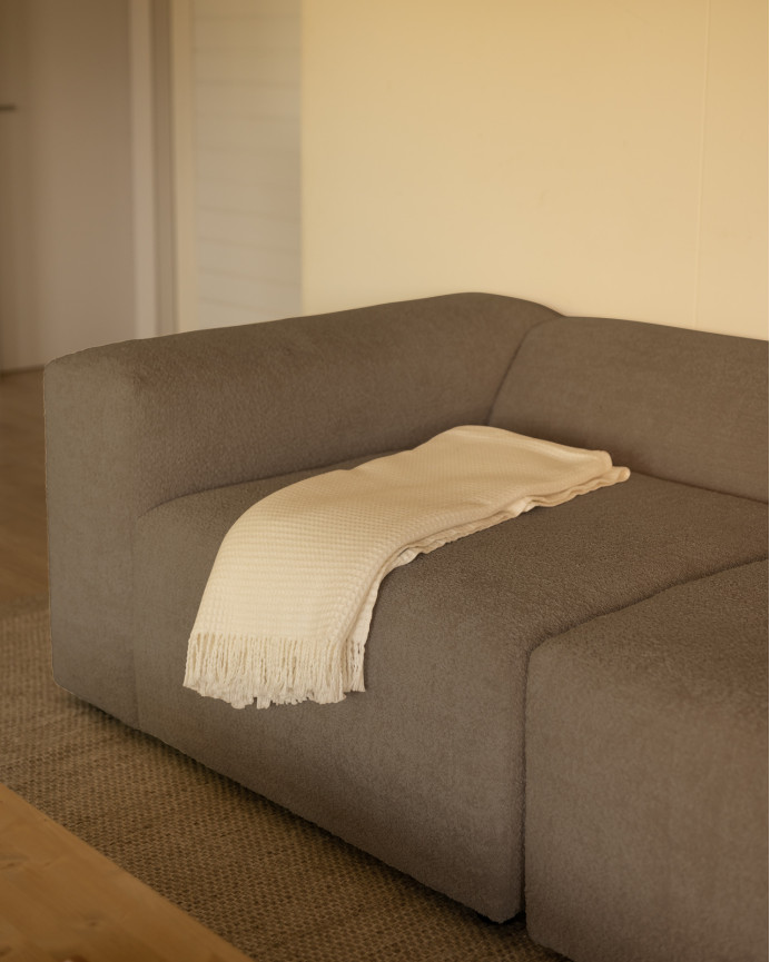 Sofá de 4 módulos con chaise longue de bouclé color marrón 420x172cm