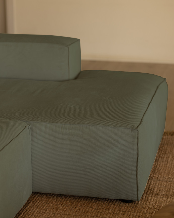Sofá con chaise longue de pana color verde azulado varias medidas