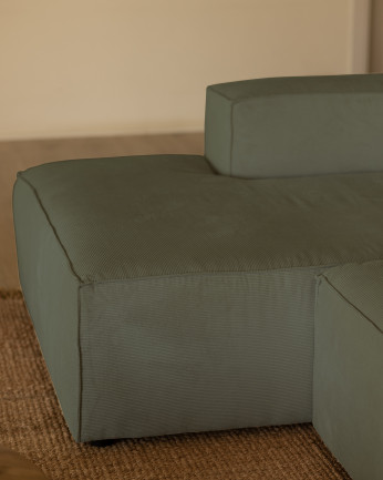 Sofá con chaise longue de pana color verde azulado varias medidas