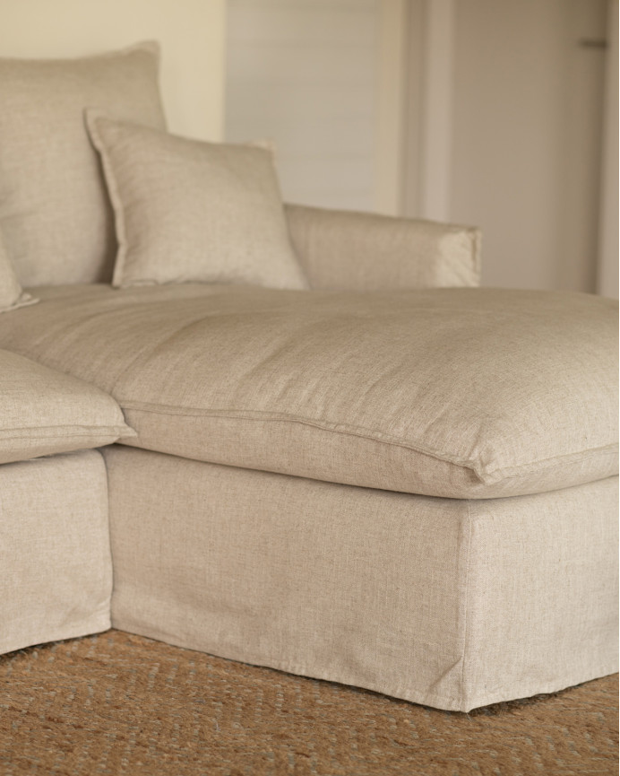 Funda para sofá con chaise longue derecho de algodón y lino color beige de varias medidas