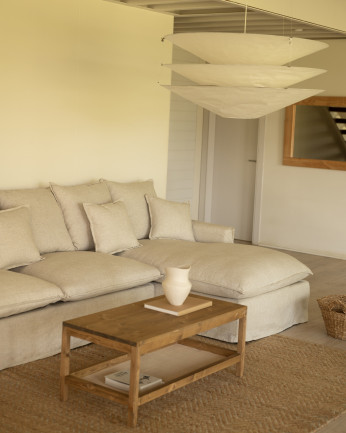 Funda para sofá con chaise longue derecho de algodón y lino color beige de varias medidas
