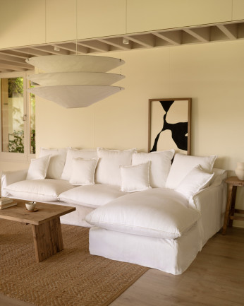 Funda para sofá con chaise longue derecho de algodón y lino color blanco de varias medidas