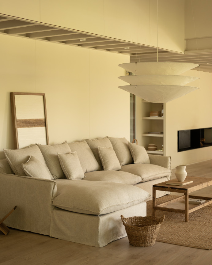 Funda para sofá con chaise longue izquierdo de algodón y lino color beige de varias medidas