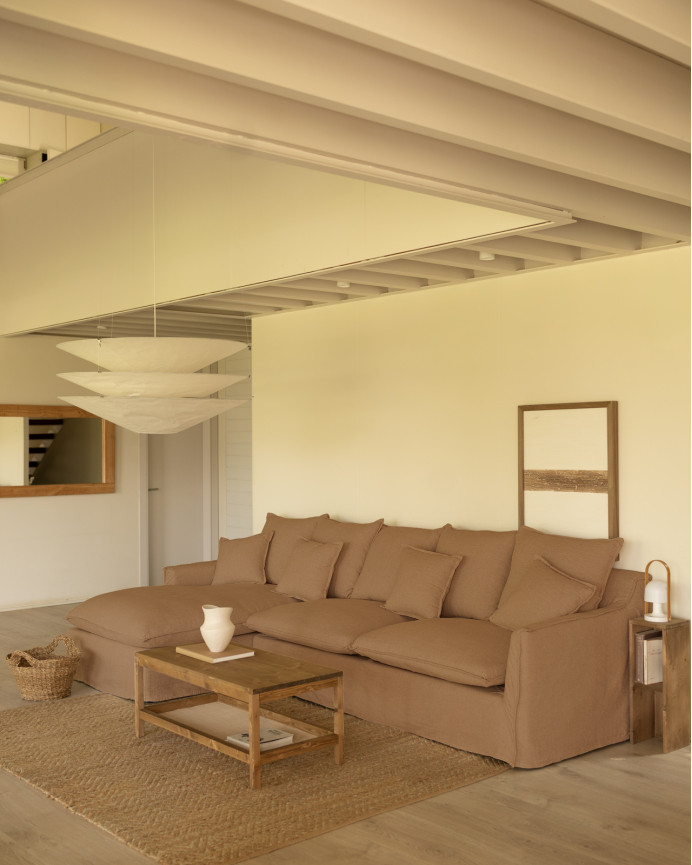 Funda para sofá con chaise longue izquierdo de algodón y lino color teja de varias medidas