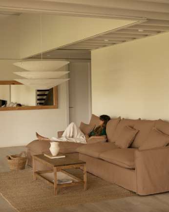 Funda para sofá con chaise longue izquierdo de algodón y lino color teja de varias medidas