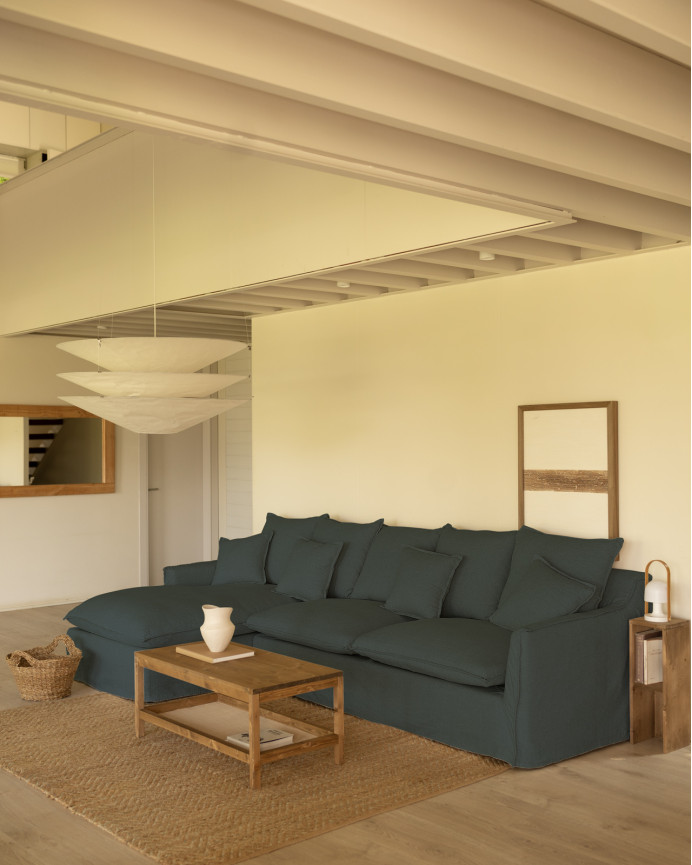 Funda para sofá con chaise longue izquierdo de algodón y lino color azul de varias medidas
