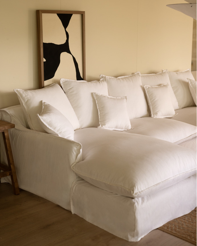 Funda para sofá con chaise longue izquierdo de algodón y lino color blanco de varias medidas