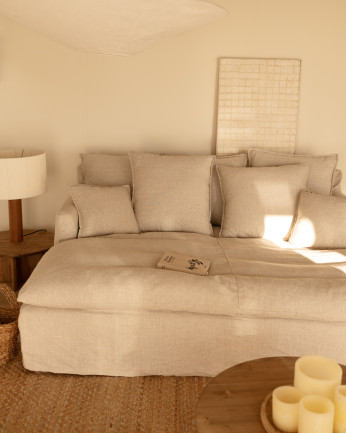 Funda para sofá fondo largo de algodón y lino color beige de varias medidas