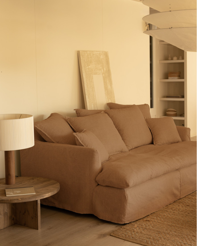 Funda para sofá fondo medio de algodón y lino color teja de varias medidas
