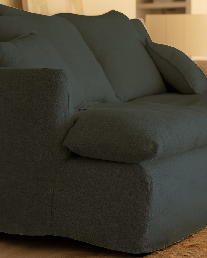 Funda para sofá fondo medio de algodón y lino color azul de varias medidas