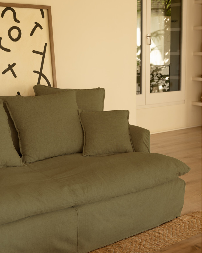 Funda para sofá fondo medio de algodón y lino color verde de varias medidas